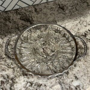 Vintage Queen Anne Divided Crystal and Silver 10”Dish